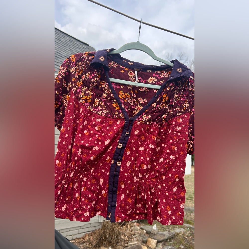 Free People Burgundy Floral Top